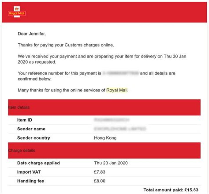 What is a customs charge Royal Mail?